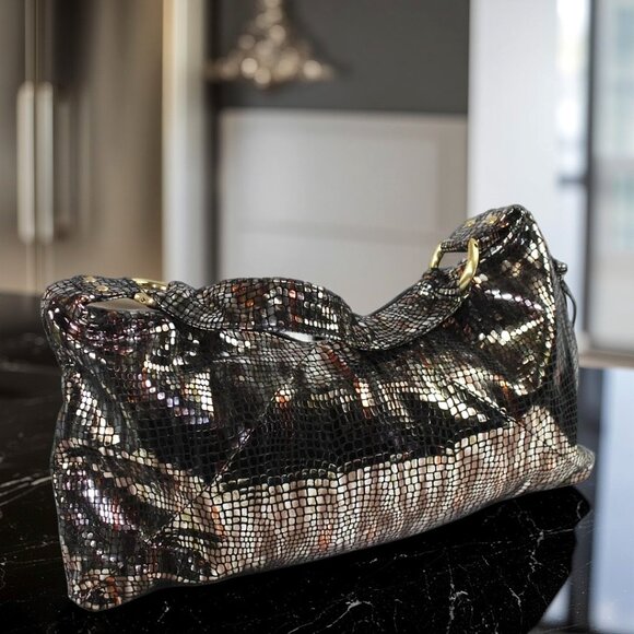 Hobo Gabor Bronze Silver Metallic Mosaic Shoulder Bag - Picture 3 of 9